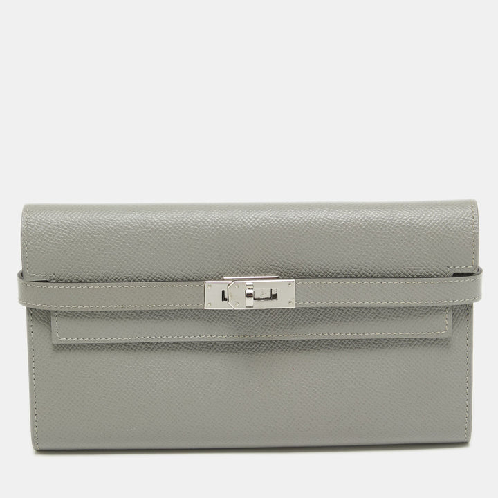 Top quality Hermes Gris Mouette Epsom Leather Kelly Classic Wallet