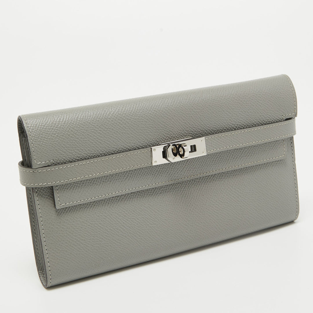 Top quality Hermes Gris Mouette Epsom Leather Kelly Classic Wallet