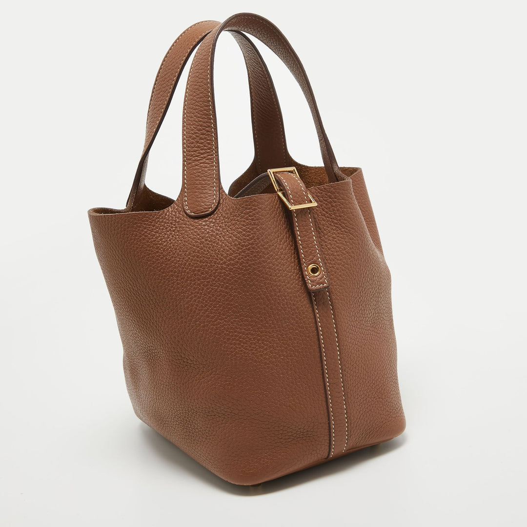 Premium Handmade Hermes Gold Togo Leather Picotin Lock 18 Bag