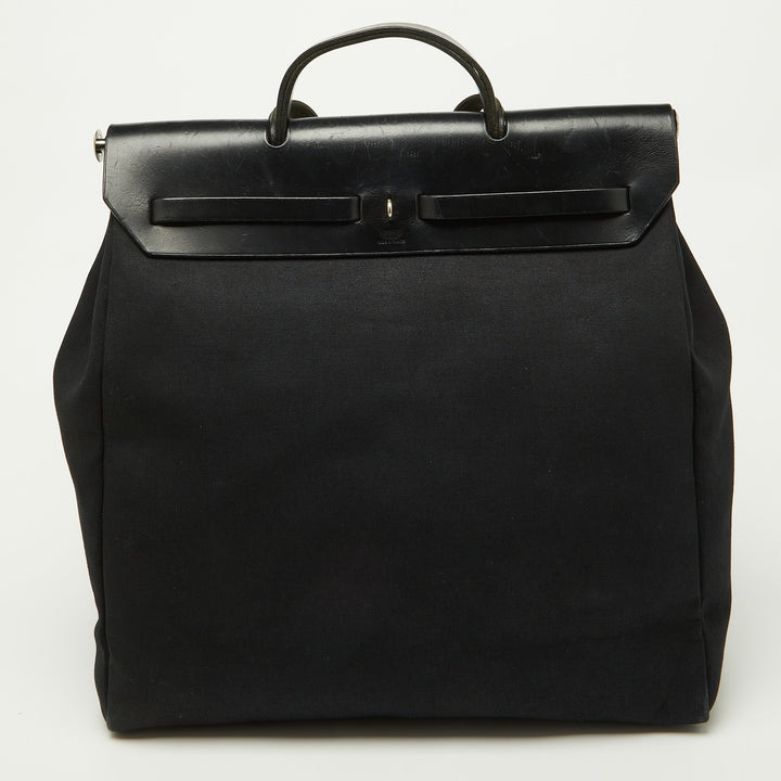 Top quality Hermes Black Canvas and Leather Herbag 39 Bag