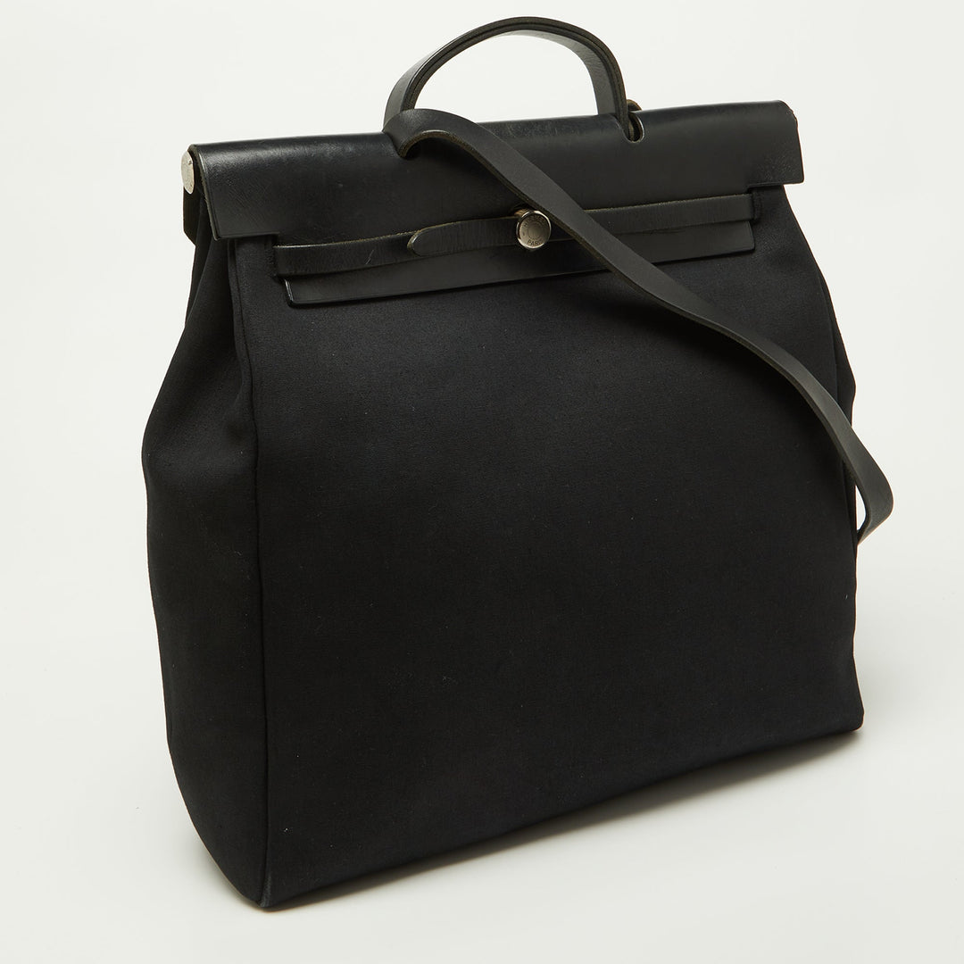 Top quality Hermes Black Canvas and Leather Herbag 39 Bag