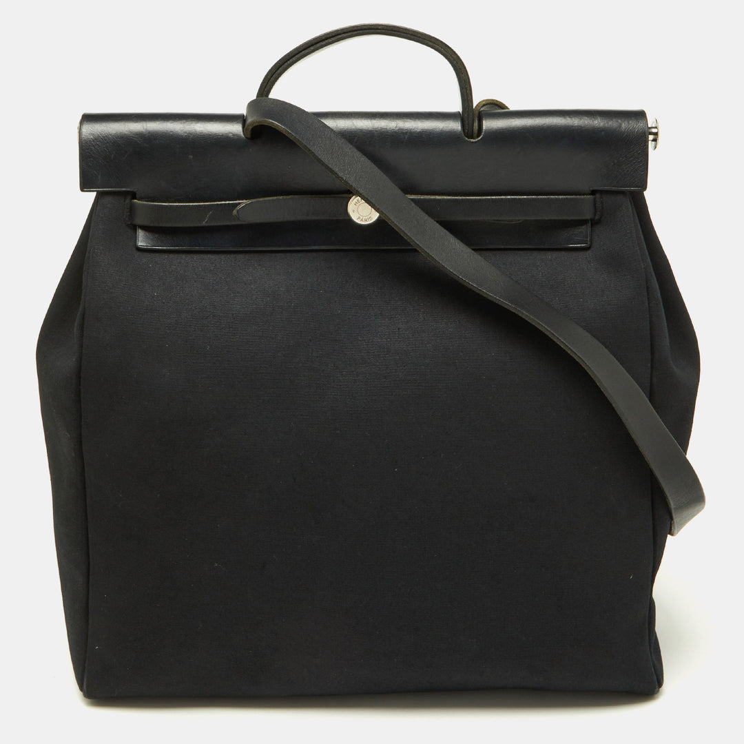 Hermes Black Canvas and Leather Herbag 39 Bag