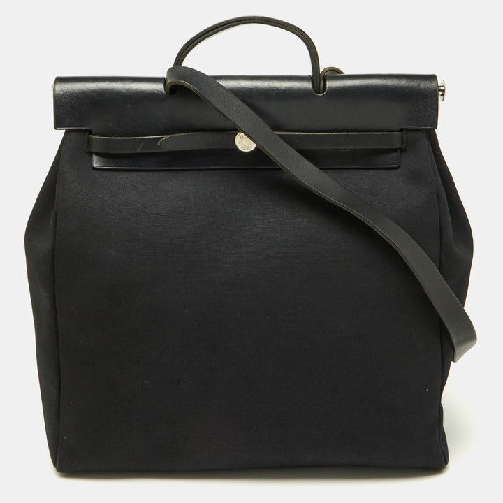 Top quality Hermes Black Canvas and Leather Herbag 39 Bag