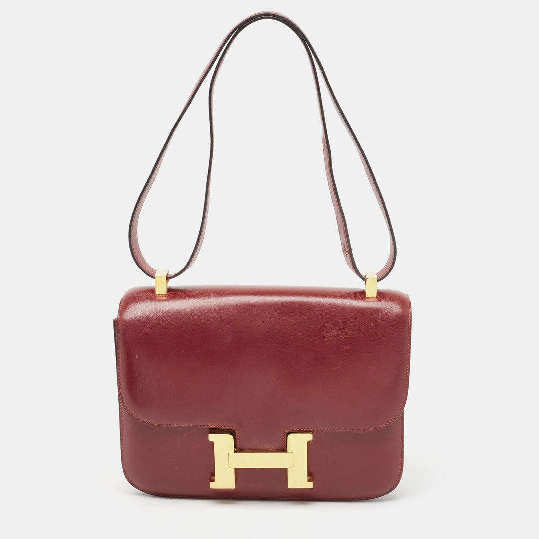 Hermes Rouge H Box Calf Leather Gold Finish Constance 24 Bag