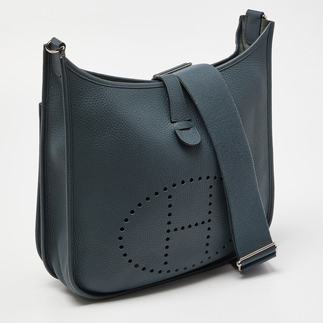 Top quality Hermes Bleu Orage Taurillon Clemence Leather Evelyne III GM Bag