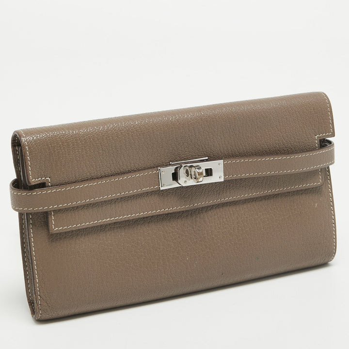 HERMES Taupe Chevre Leather Kelly Classic Wallet