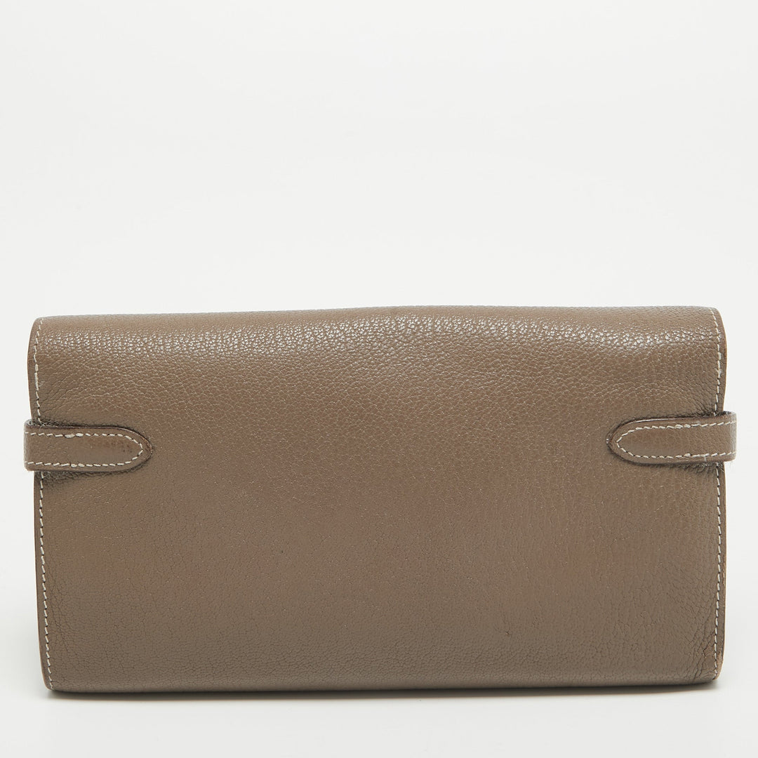 HERMES Taupe Chevre Leather Kelly Classic Wallet
