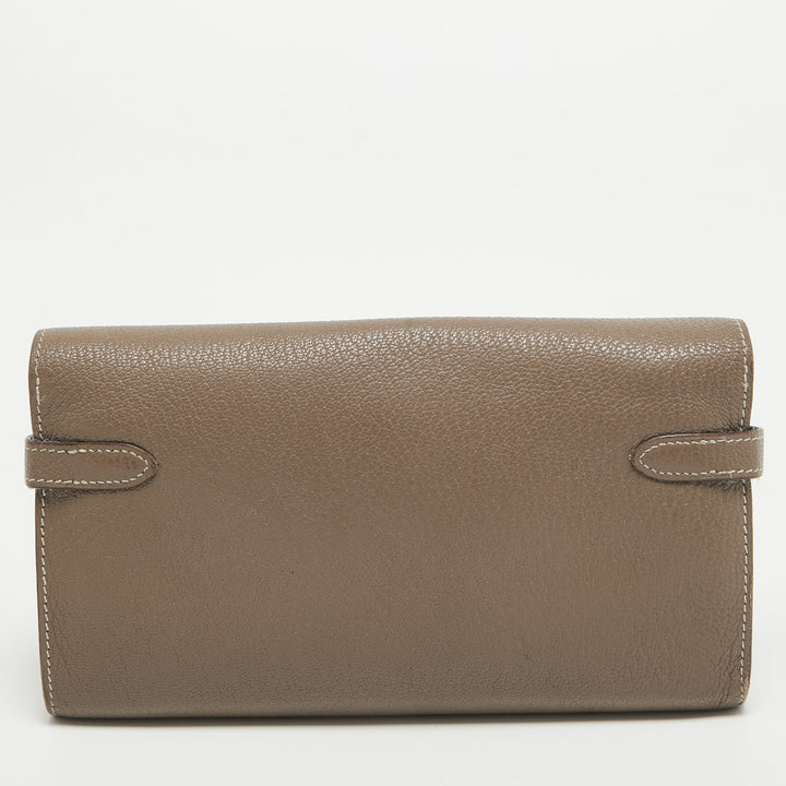 HERMES Taupe Chevre Leather Kelly Classic Wallet