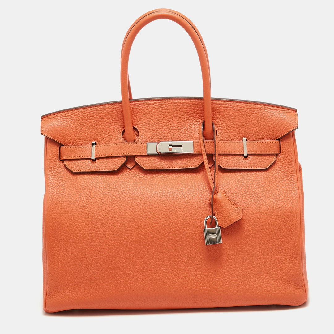 Hermes Feu Taurillon Clemence Palladium Finish Birkin 35 Bag
