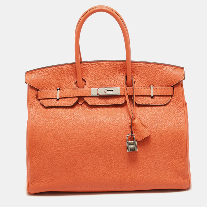 Top quality Hermes Feu Taurillon Clemence Palladium Finish Birkin 35 Bag