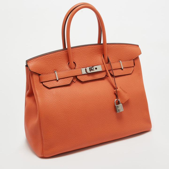 Top quality Hermes Feu Taurillon Clemence Palladium Finish Birkin 35 Bag