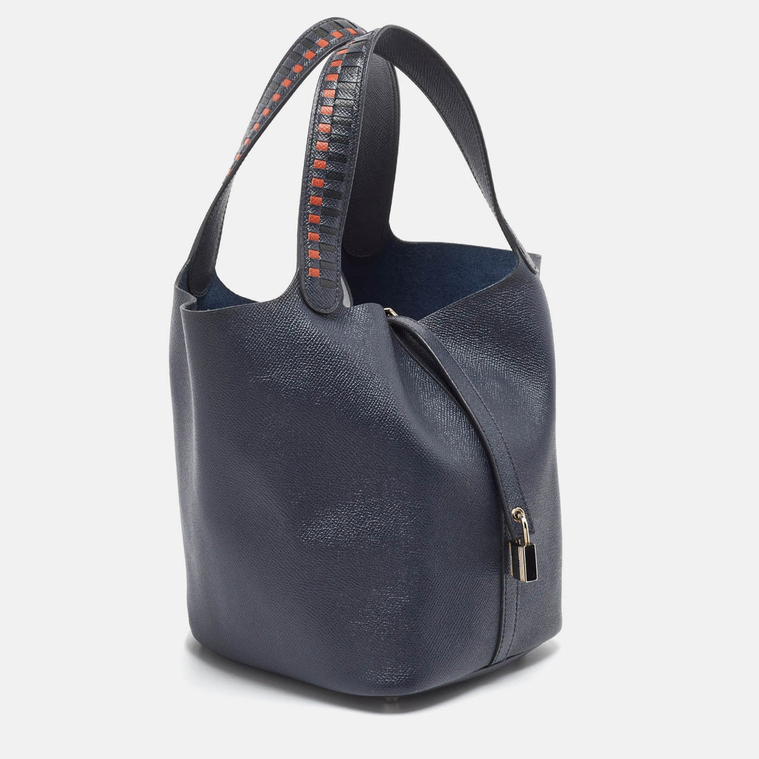Top quality Hermes Bleu Indigo/Noir/Terre Battue Epsom Leather Picotin Lock Tressage 22 Bag