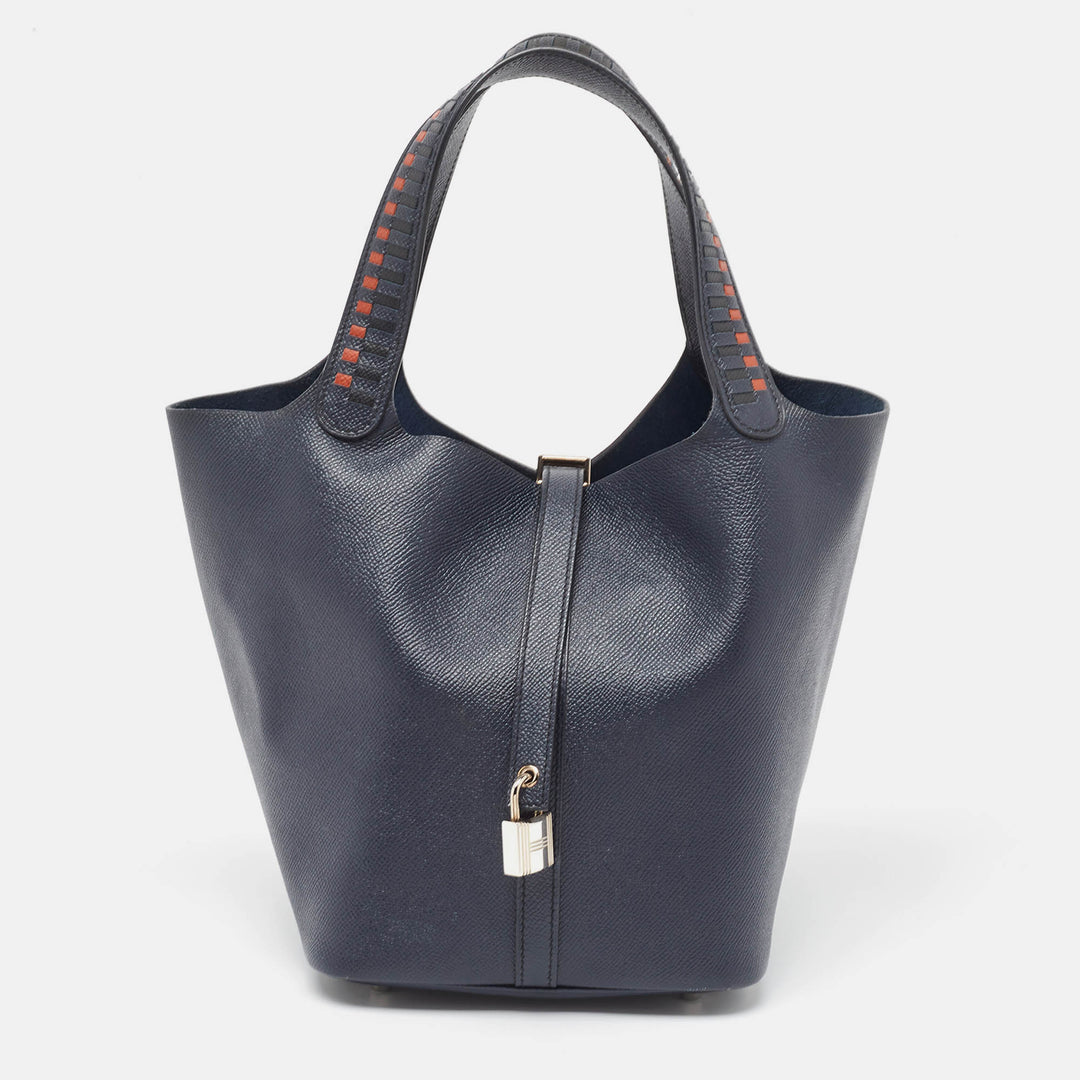 Hermes Bleu Indigo/Noir/Terre Battue Epsom Leather Picotin Lock Tressage 22 Bag