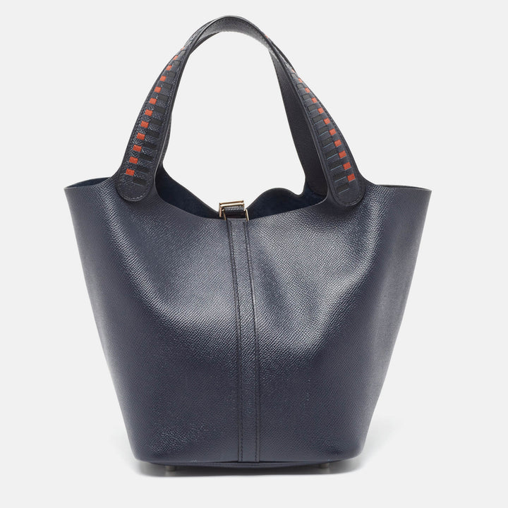 Top quality Hermes Bleu Indigo/Noir/Terre Battue Epsom Leather Picotin Lock Tressage 22 Bag