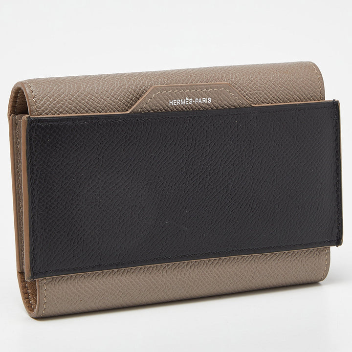 Top quality Hermes Etain/Black Epsom Leather Passant Compact Wallet