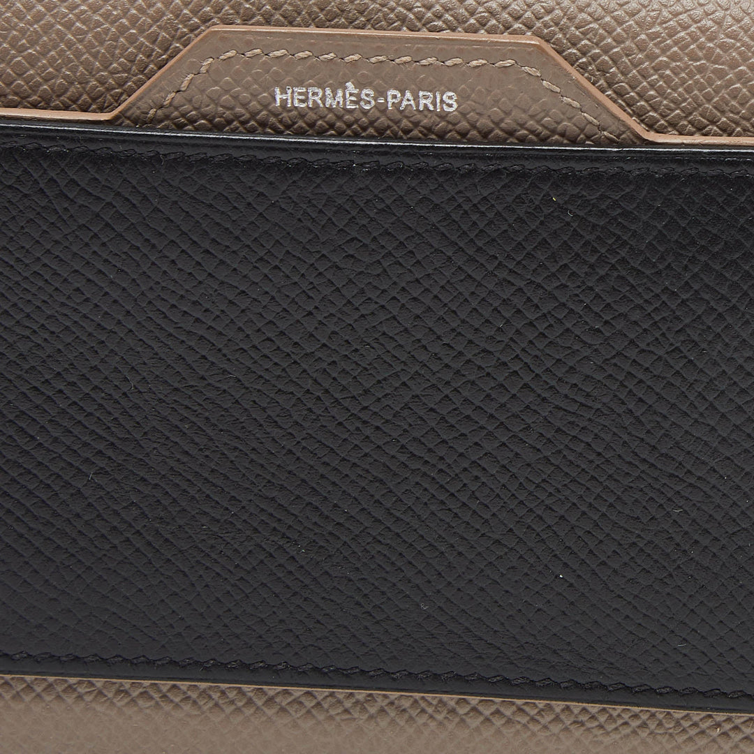 Top quality Hermes Etain/Black Epsom Leather Passant Compact Wallet