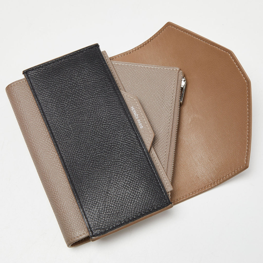 Top quality Hermes Etain/Black Epsom Leather Passant Compact Wallet