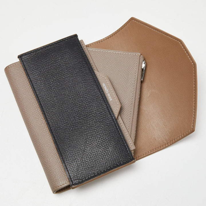 Top quality Hermes Etain/Black Epsom Leather Passant Compact Wallet