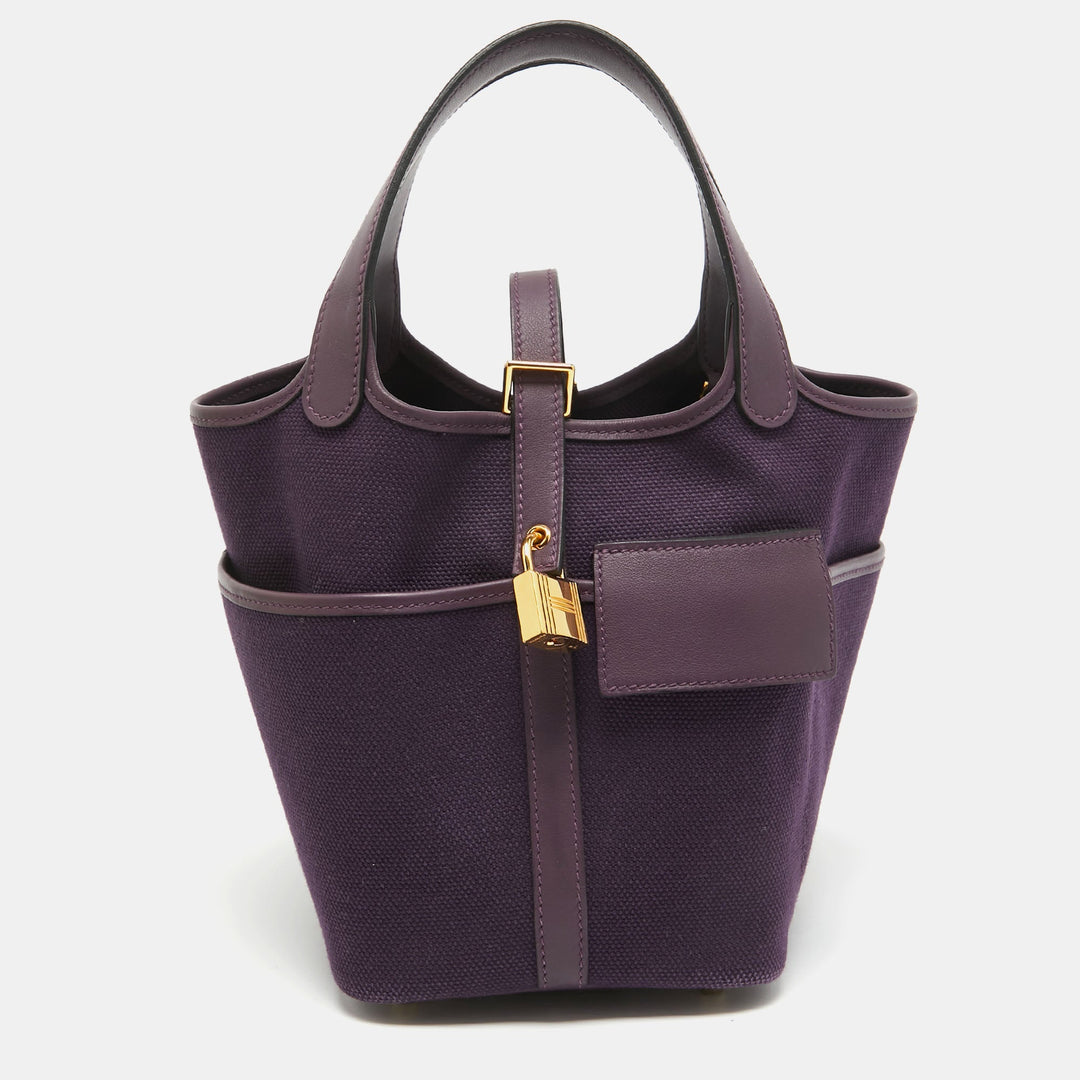 Hermes Raisin/Cassis Toile Goeland and Swift Leather Cargo Picotin Lock 18 Bag