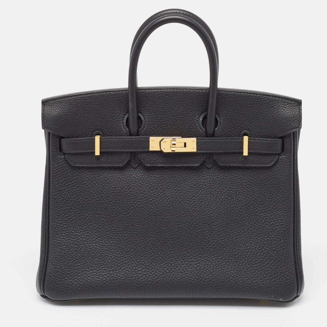 Premium Handmade Hermes Noir Togo Leather Gold Finish Birkin 25 Bag