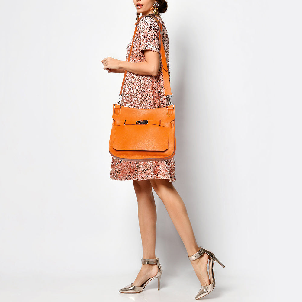 Top quality Hermes Orange/Jaune Taurillon Clemence Leather Palladium Finish Jypsiere 34 Bag