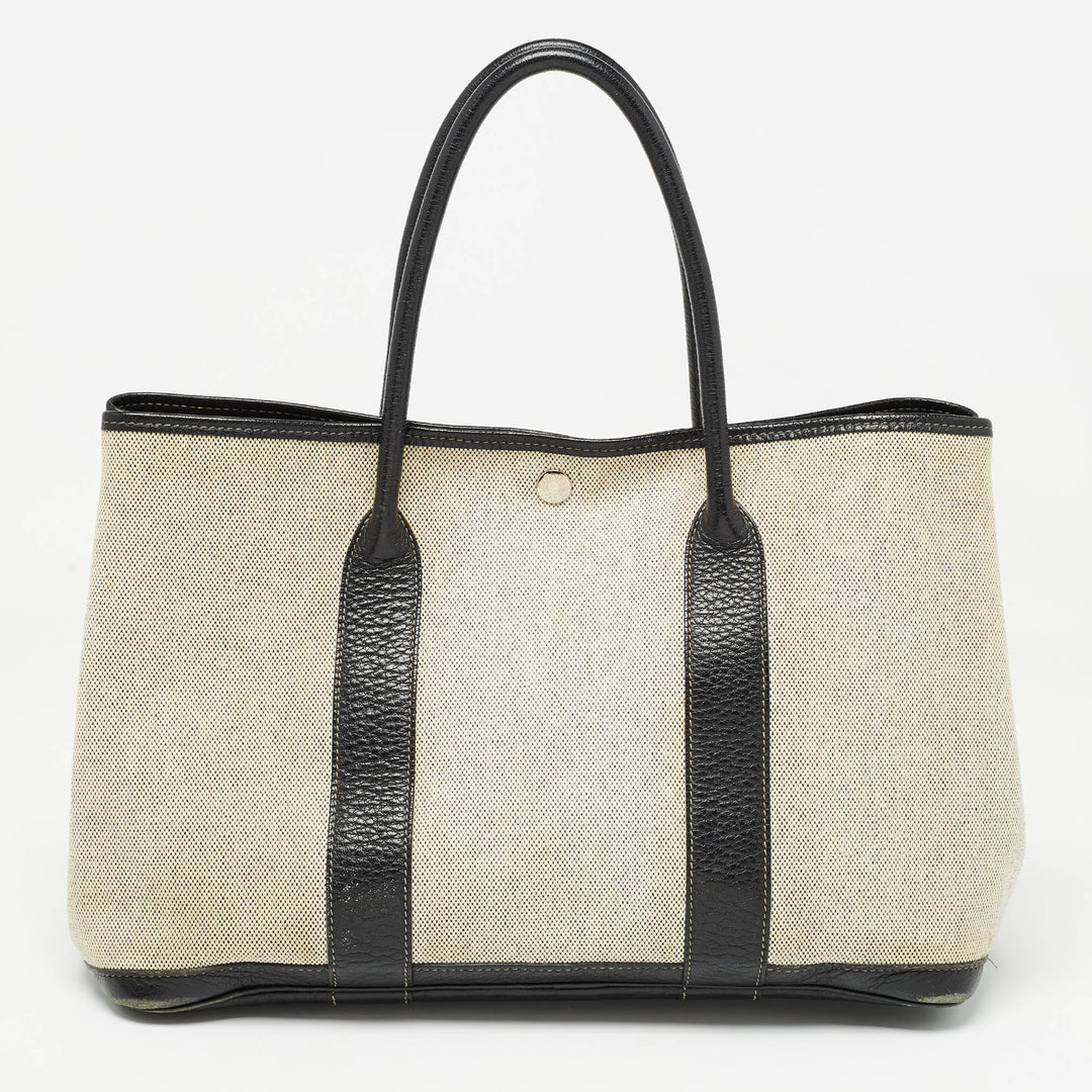 Top quality Hermes Beige/Black Toile And Negonda Leather Garden Party 36 Bag