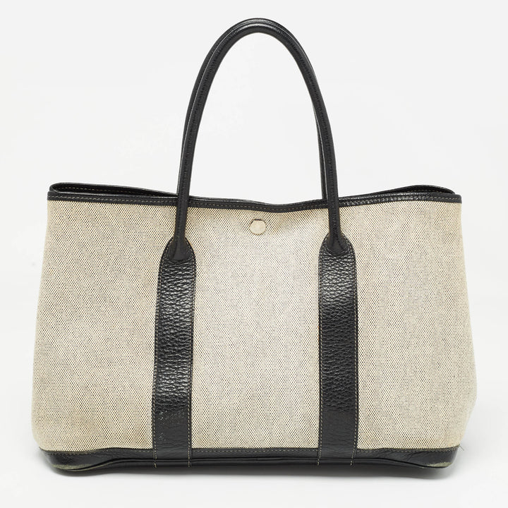 Top quality Hermes Beige/Black Toile And Negonda Leather Garden Party 36 Bag