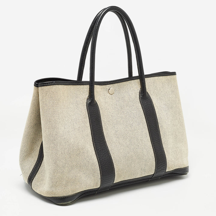 Top quality Hermes Beige/Black Toile And Negonda Leather Garden Party 36 Bag