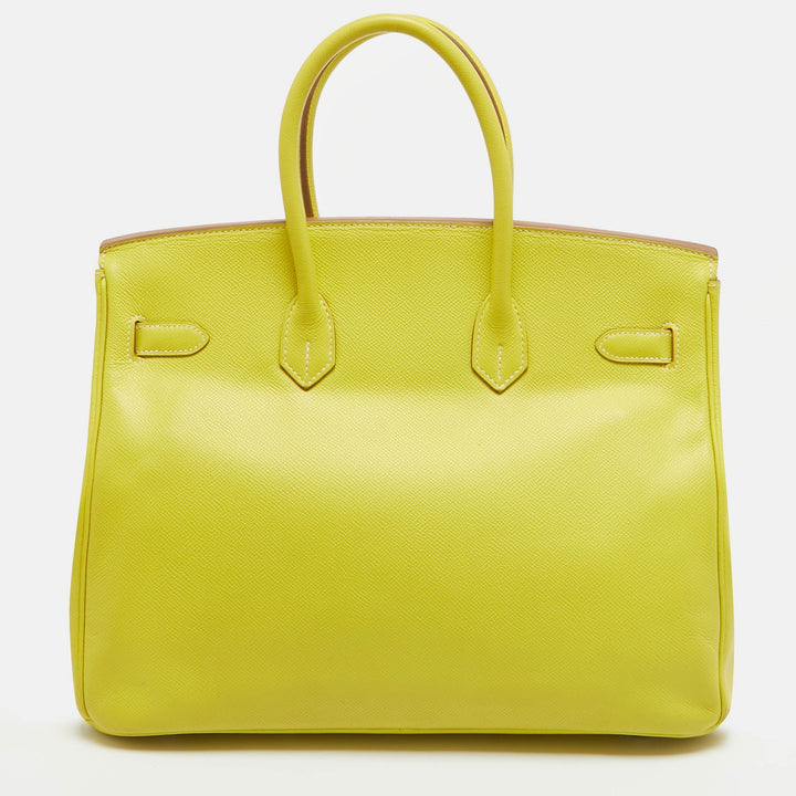Premium Handmade Hermes Soufre/Gris Perle Epsom Leather Palladium Finish Birkin 35 Bag
