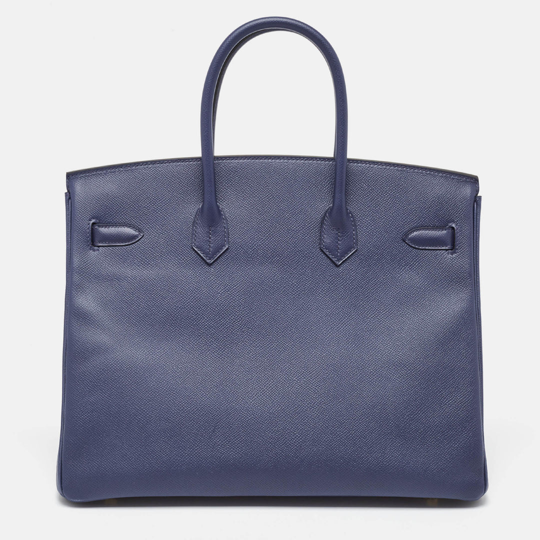 Premium Handmade Hermes Blue Saphir Epsom Leather Gold Finish Birkin 35 Bag