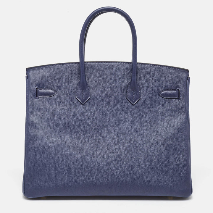 Premium Handmade Hermes Blue Saphir Epsom Leather Gold Finish Birkin 35 Bag
