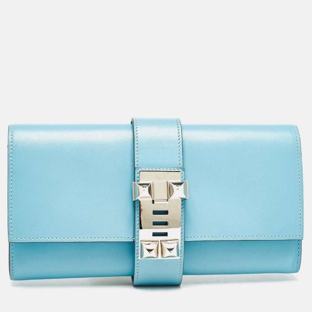 Premium Handmade Hermes Celeste Tadelakt Leather Medor Clutch