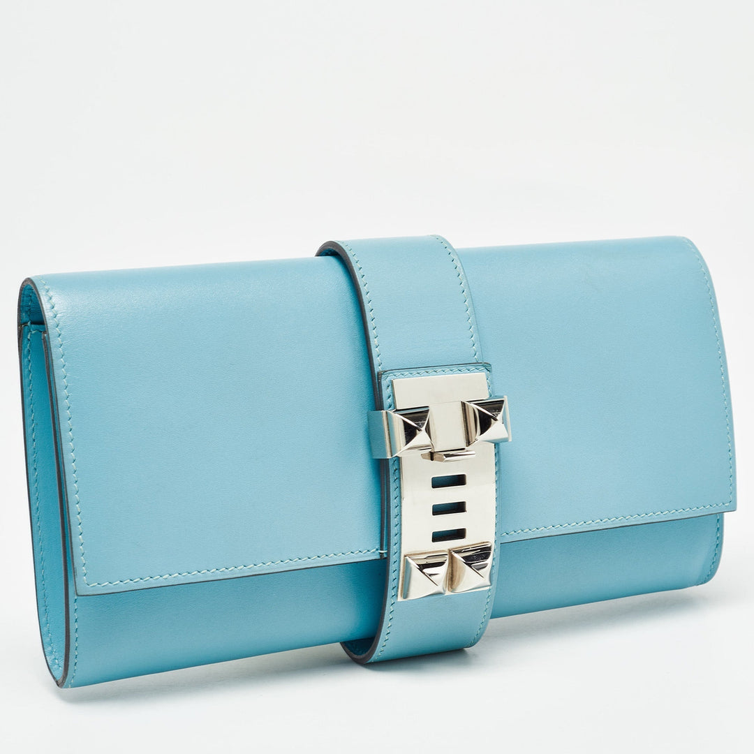 Premium Handmade Hermes Celeste Tadelakt Leather Medor Clutch