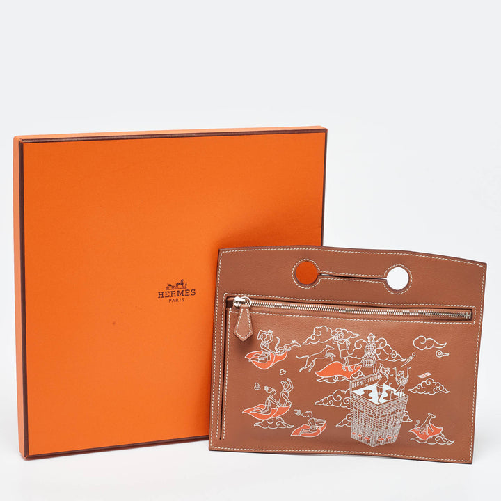 Premium Handmade Hermes Gold Swift Leather L'Epopee Backpocket Pouch