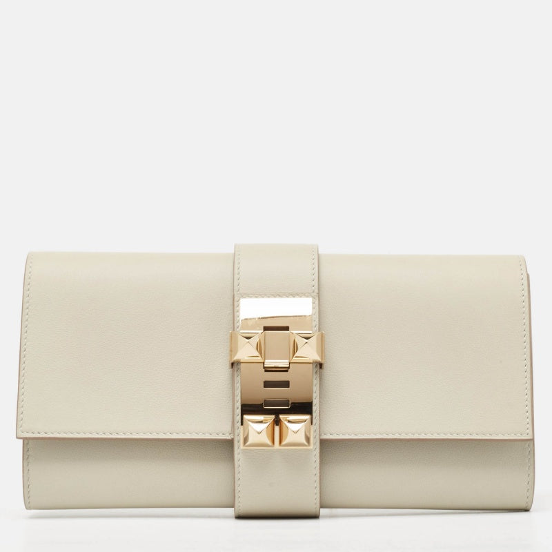 Hermes Gris Perle Swift Leather Medor Clutch 23