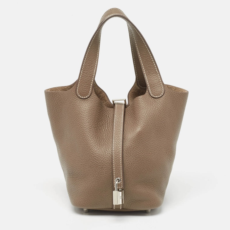 Top quality Hermes Etoupe Taurillon Clemence Leather Picotin Lock 18 Bag