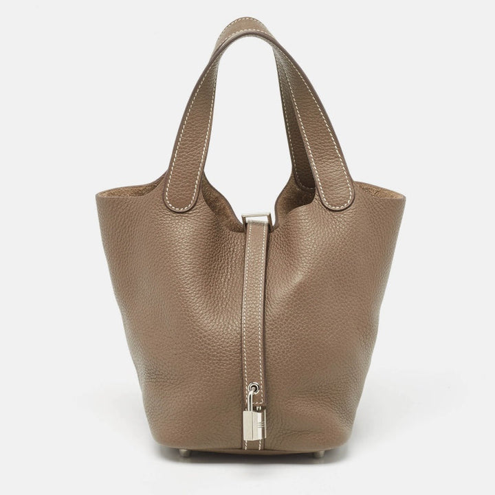 Top quality Hermes Etoupe Taurillon Clemence Leather Picotin Lock 18 Bag
