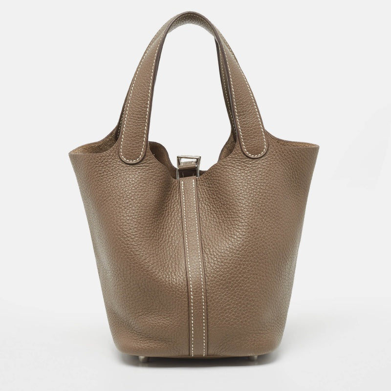 Top quality Hermes Etoupe Taurillon Clemence Leather Picotin Lock 18 Bag