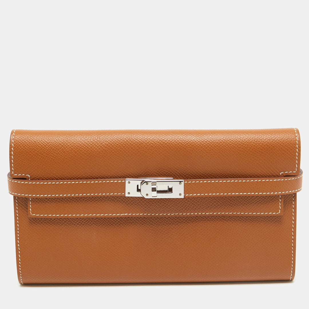Premium Handmade Hermes Gold Epsom Leather Kelly Longue Wallet