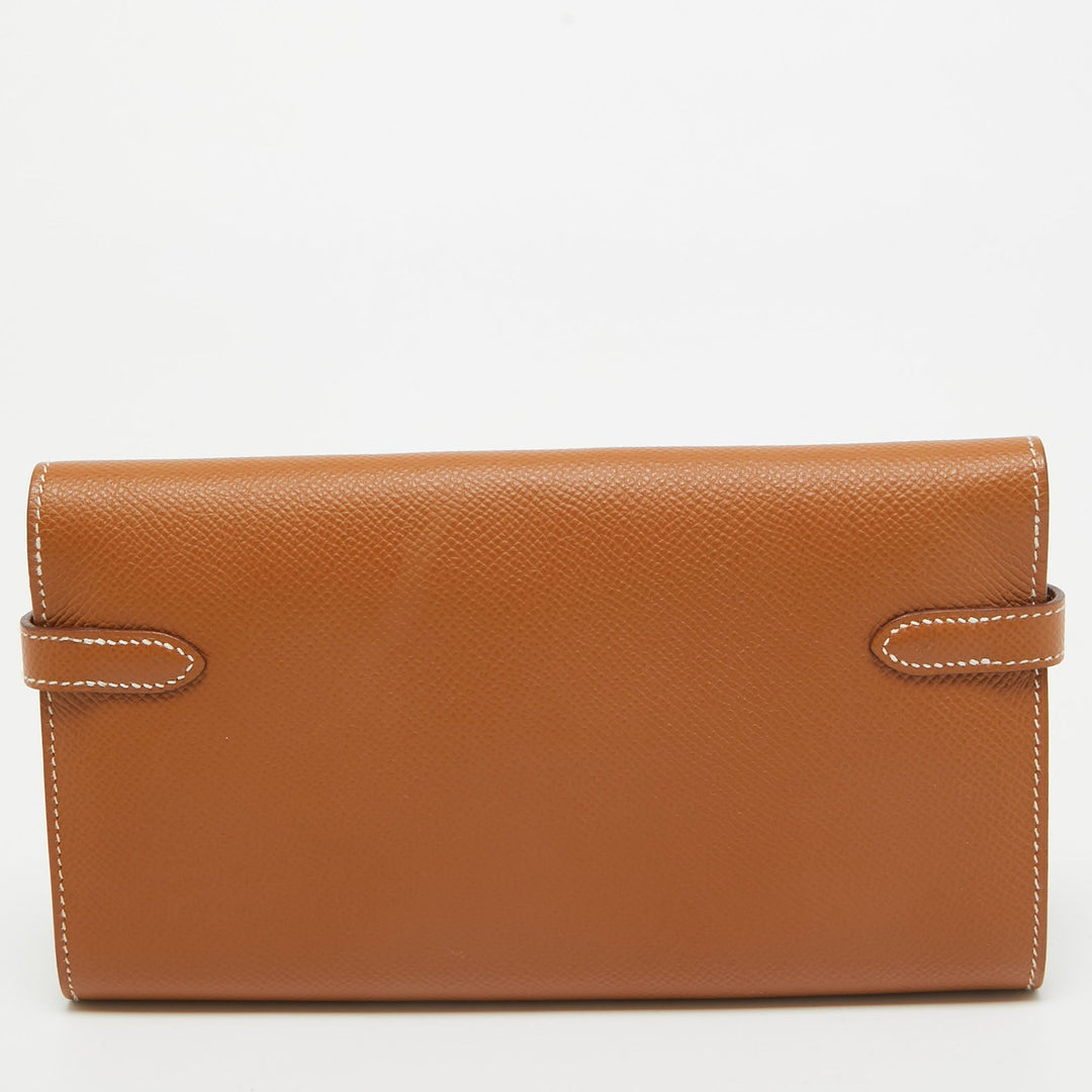 Premium Handmade Hermes Gold Epsom Leather Kelly Longue Wallet