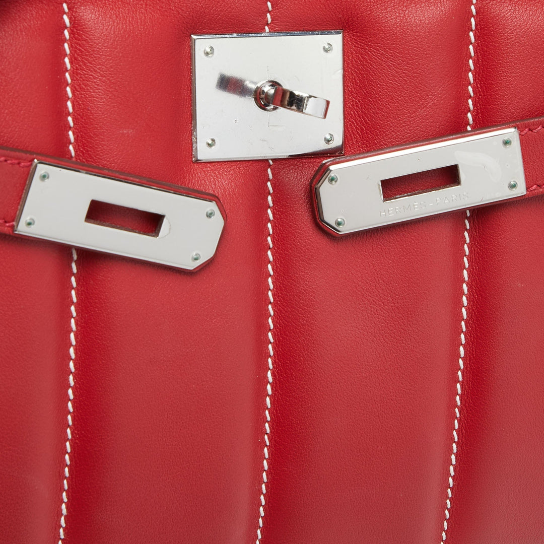 HERMES Vermilon/Gris Swift and Evercolor Leather Palladium Finish Berline 28 Bag
