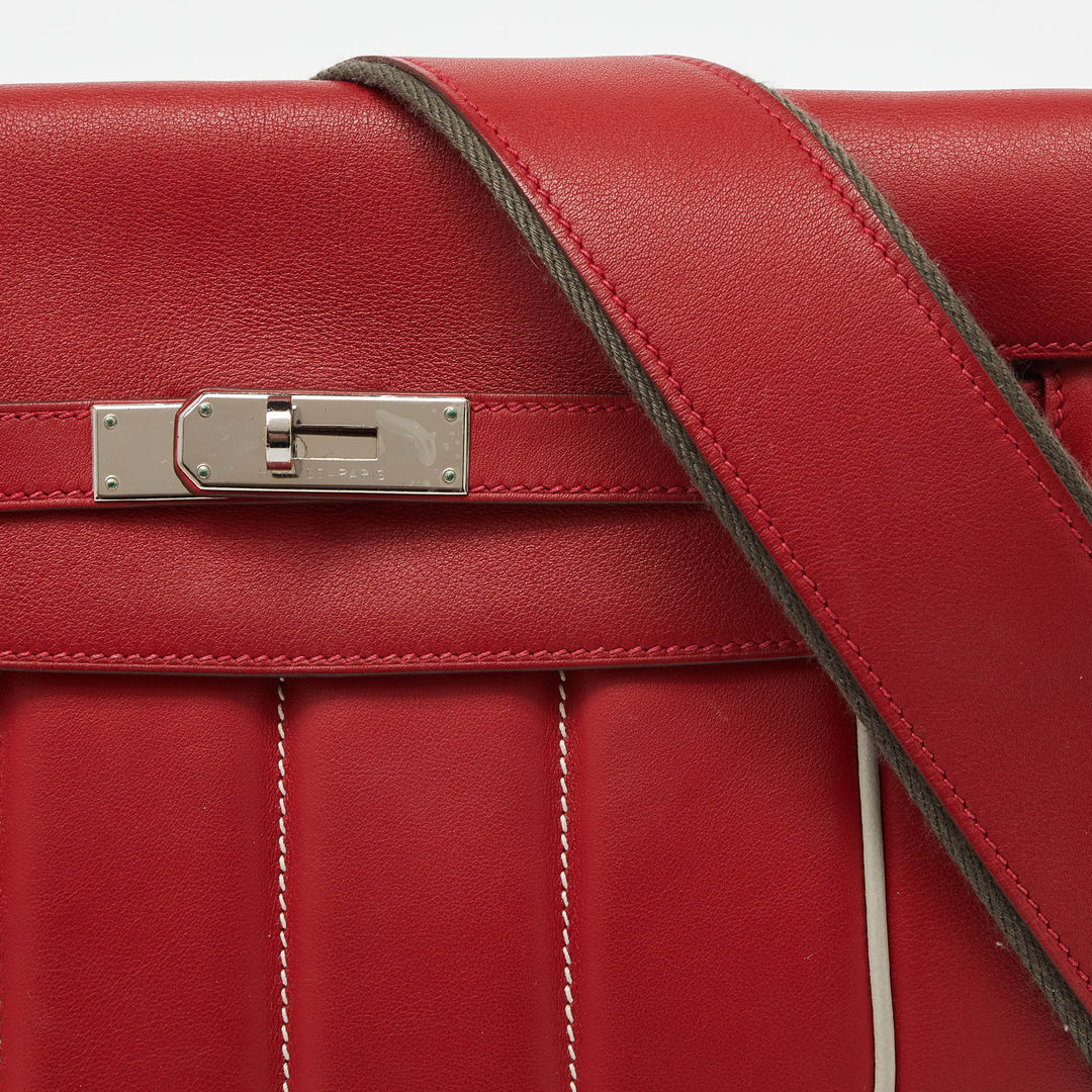 HERMES Vermilon/Gris Swift and Evercolor Leather Palladium Finish Berline 28 Bag