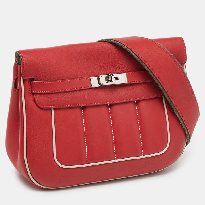 HERMES Vermilon/Gris Swift and Evercolor Leather Palladium Finish Berline 28 Bag