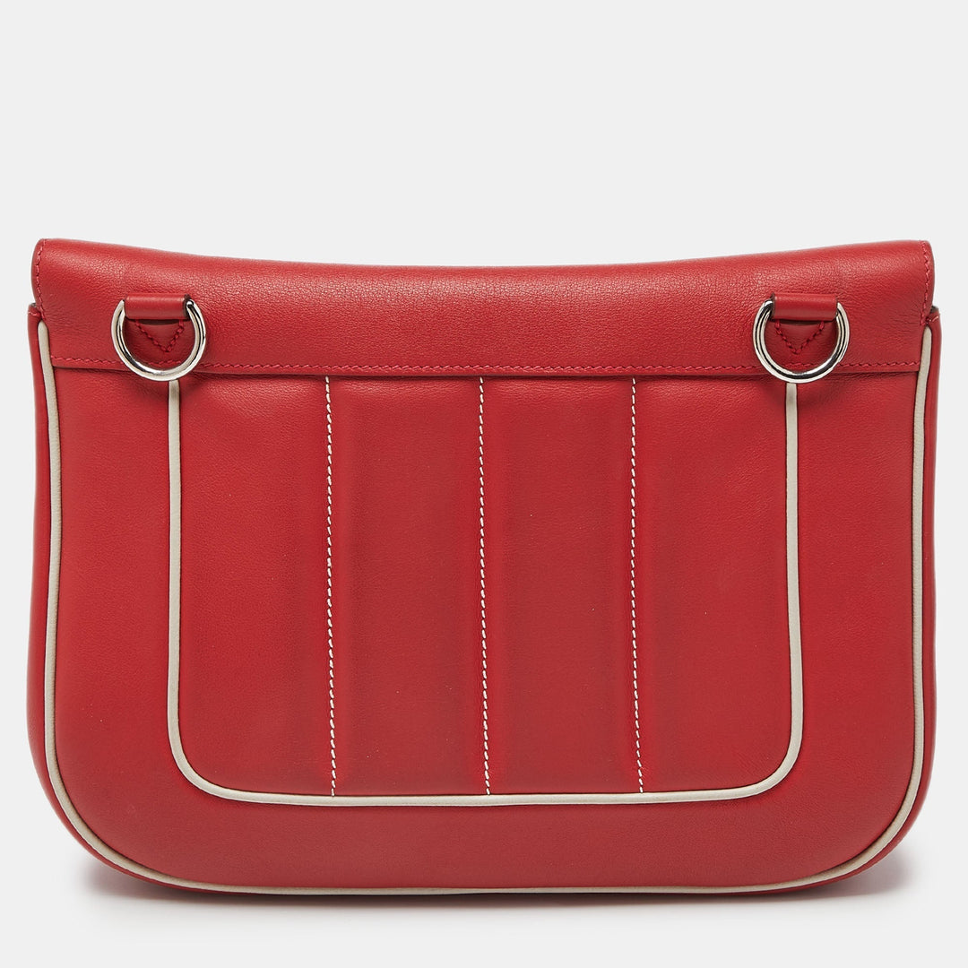 Premium Handmade Hermes Vermilon/Gris Swift and Evercolor Leather Palladium Finish Berline 28 Bag