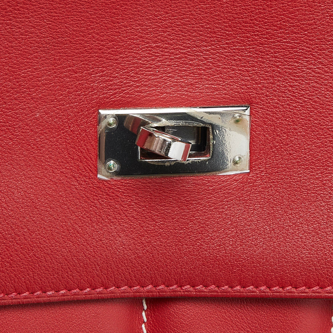 HERMES Vermilon/Gris Swift and Evercolor Leather Palladium Finish Berline 28 Bag