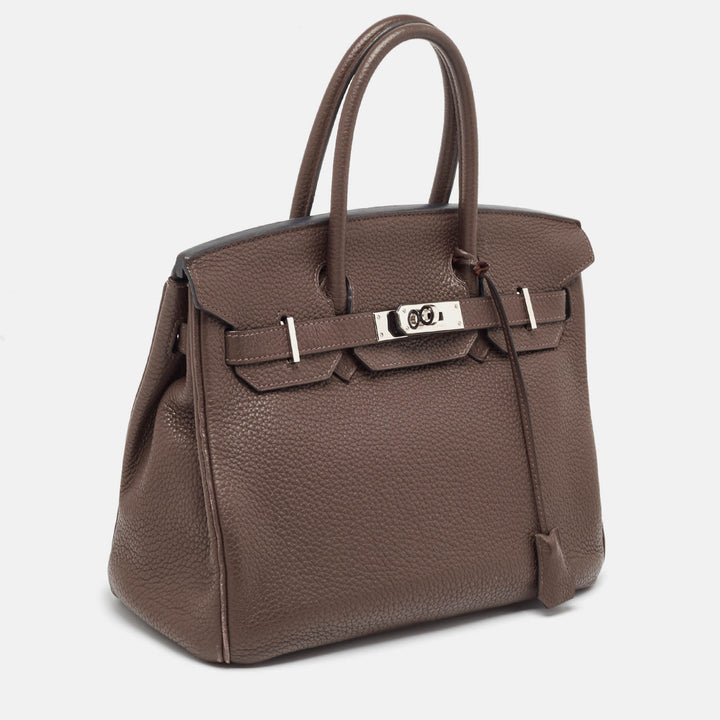 Top quality Hermes Chocolat Taurillon Clemence Leather Palladium Finish Birkin 30 Bag