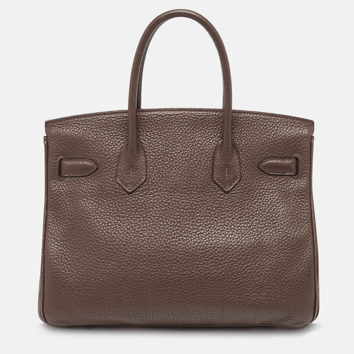 Top quality Hermes Chocolat Taurillon Clemence Leather Palladium Finish Birkin 30 Bag