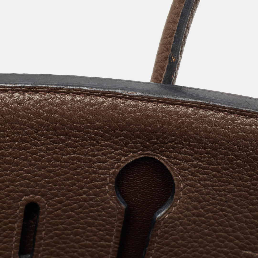 Top quality Hermes Chocolat Taurillon Clemence Leather Palladium Finish Birkin 30 Bag