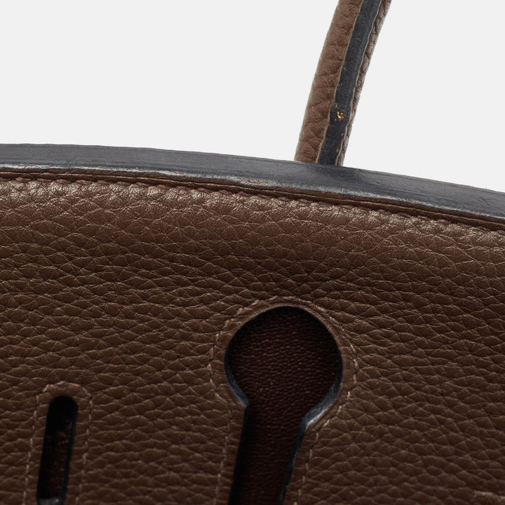 Top quality Hermes Chocolat Taurillon Clemence Leather Palladium Finish Birkin 30 Bag