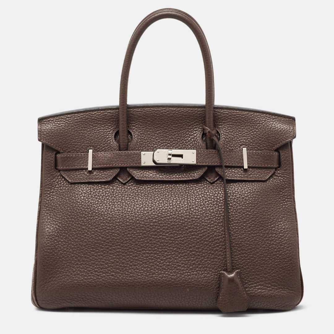 Top quality Hermes Chocolat Taurillon Clemence Leather Palladium Finish Birkin 30 Bag